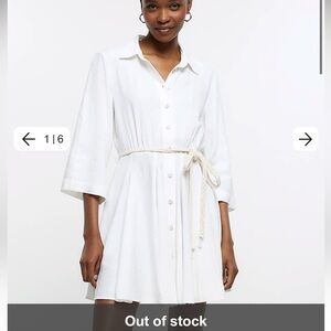 River Island White Belted Mini Shirt Dress With Linen